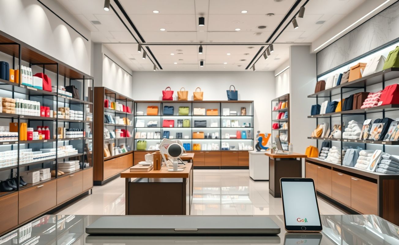 Loja virtual moderna com diversos produtos organizados