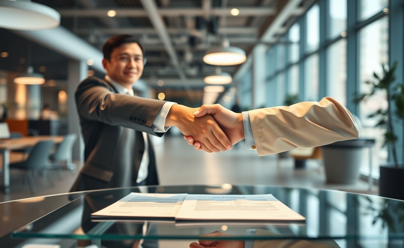 Reunião profissional com contrato sobre mesa