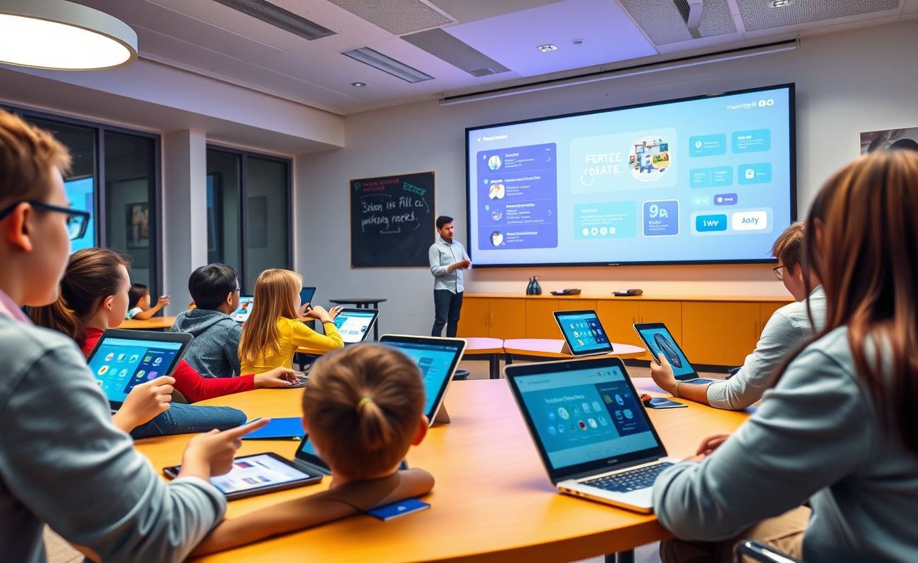 Sala de aula moderna com tecnologia educacional