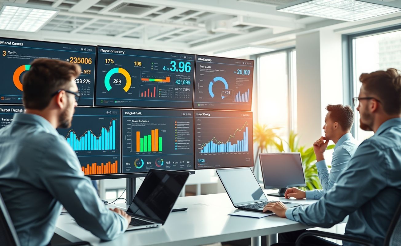 Painel de métricas empresariais sendo analisado