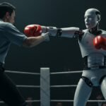 Robô Boxeador Soca Árbitro Humano na 1ª Olimpíada de Robôs Humanoides na China